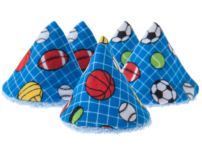 Beba Bean Washable cotton Pee-pee Teepees that shield baby boys pee during diaper changes. Makes a great add-on gift for a baby shower thanks to its fun, gift-ready store packaging. 5 pack. Sports Balls - Image 1